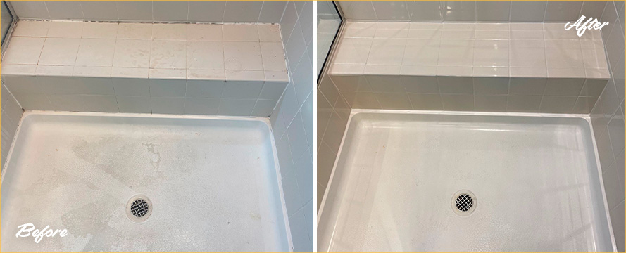 Shower Before and After Our Tile and Grout Cleaners in Concord, NC