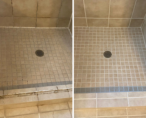 Shower Before and After Our Tile and Grout Cleaners in Harrisburg, NC