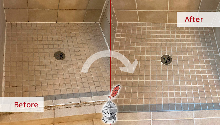 Shower Before and After Our Tile and Grout Cleaners in Harrisburg, NC