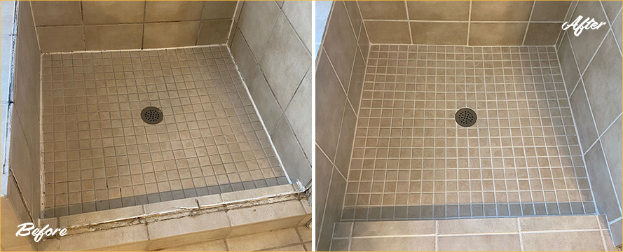 Shower Before and After Our Tile and Grout Cleaners in Harrisburg, NC