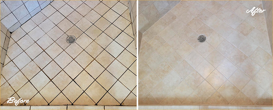 Shower Before and After Our Grout Sealing in Rock Hill, SC