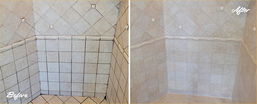 Shower Walls Before and After Our Grout Sealing in Rock Hill, SC