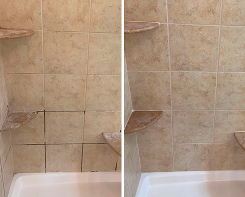Shower Before and After Our Grout Cleaning in Fort Mill, SC