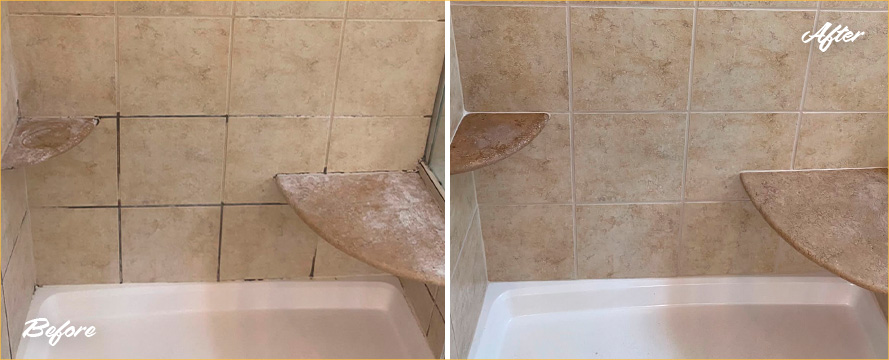 Shower Before and After Our Grout Cleaning in Fort Mill, SC