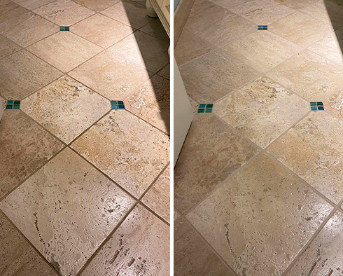 Bathroom Floor Before and After a Tile Cleaning in Charlotte