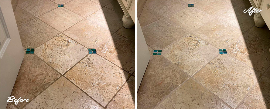 Bathroom Room Floor Before and After a Tile Cleaning in Charlotte