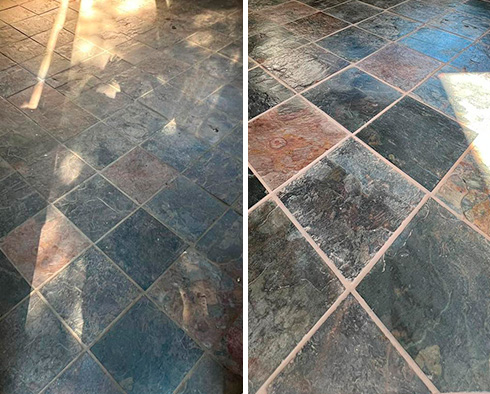Slate Floor Before and After Our Stone Cleaning in Charlotte, NC