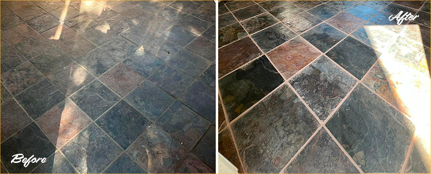 Slate Floor Before and After Our Stone Cleaning in Charlotte, NC