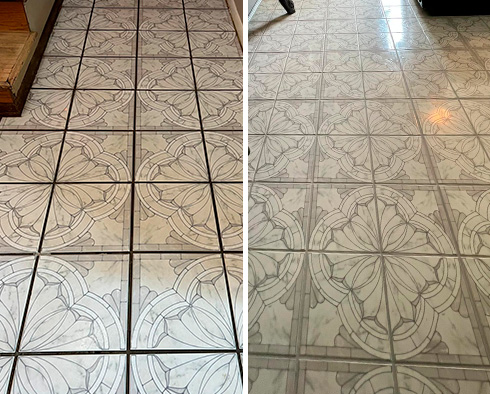 Floor Before and After a Grout Recoloring in Charlotte, NC