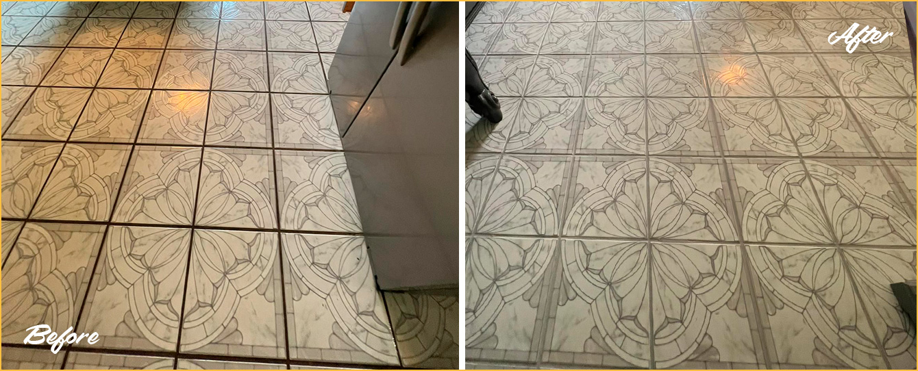 Floor Before and After a Phenomenal Grout Recoloring in Charlotte, NC