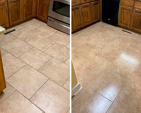 Kitchen Floor Before and After a Grout Cleaning in Indian Trail