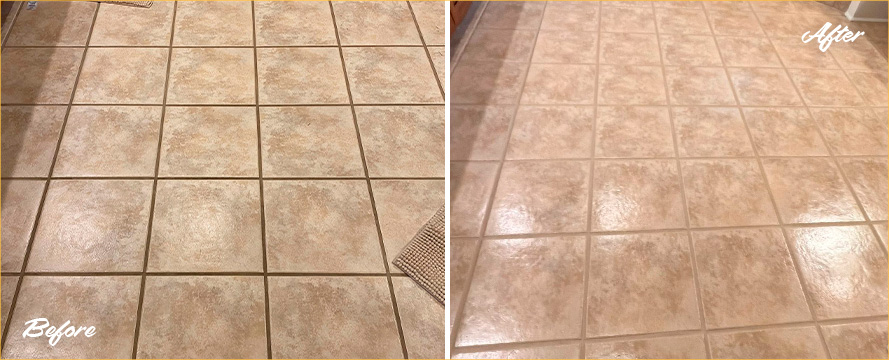 Bathroom Floor Restored by Our Tile and Grout Cleaners in Mint Hill, NC 