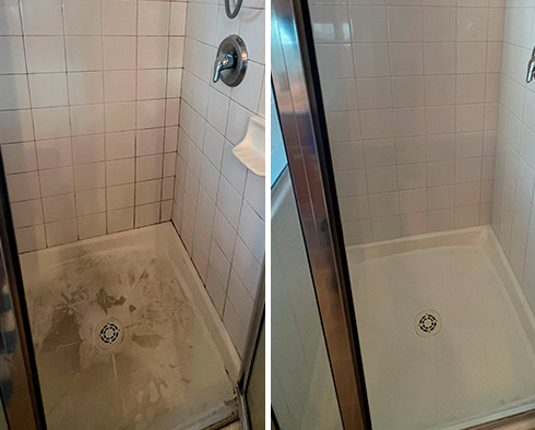 Shower Before and After Our Caulking Services in Indian Trail, NC