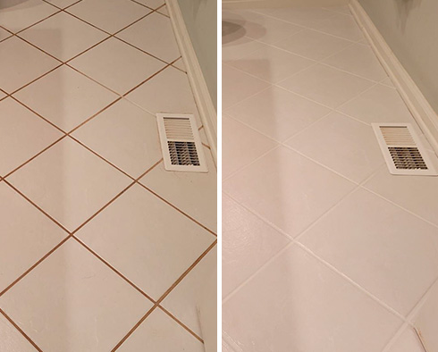 Bathroom Floor Before and After Our Grout Sealing in Huntersville, NC