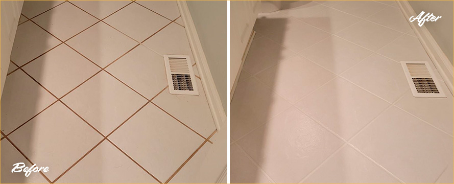Bathroom Floor Before and After Our Grout Sealing in Huntersville, NC