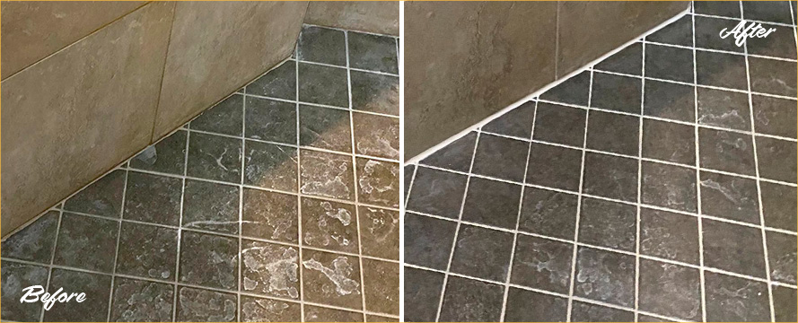 Tiled Shower Before and After Our Tile and Grout Cleaners in Monroe, NC