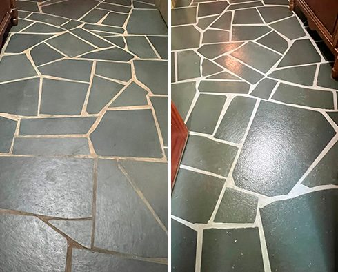 Floor Before and After a Stone Cleaning in Rock Hill, SC