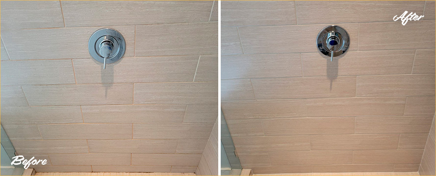 Shower Walls Before and After Our Caulking Services in Charlotte, NC