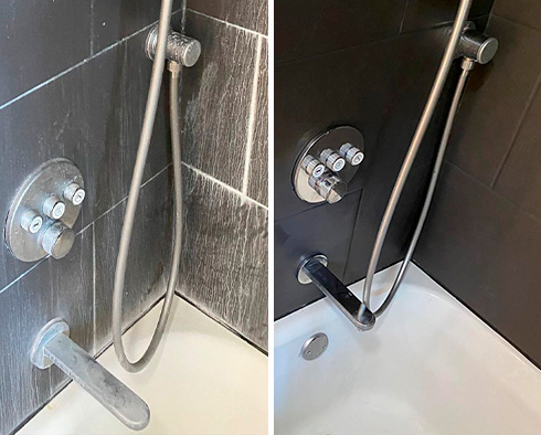 Shower Before and After Our Hard Surface Restoration Services in Waxhaw, NC