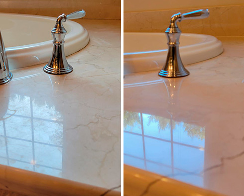 Marble Surface Before and After a Stone Polishing in Cornelius, NC