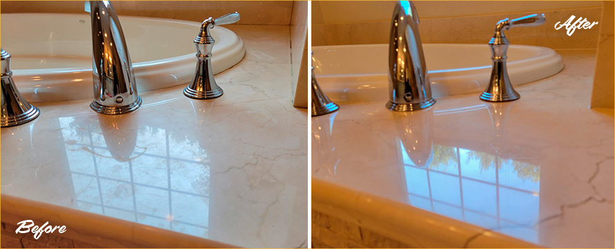 Marble Surface Before and After a Superb Stone Polishing in Cornelius, NC