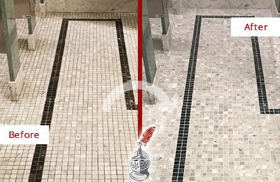 Before and After Picture of a Dirty Hospital Restrooms Marble Floor