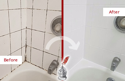 Sir Grout Cleans the Grout on this Moldy Davidson Tub Before and After Picture of a Davidson Tub Grout Cleaned to Eliminate Mold