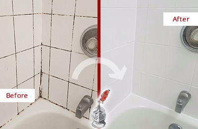 Before and After Picture of a Indian Trail Tub with Sealed Grout to Eliminate Mold